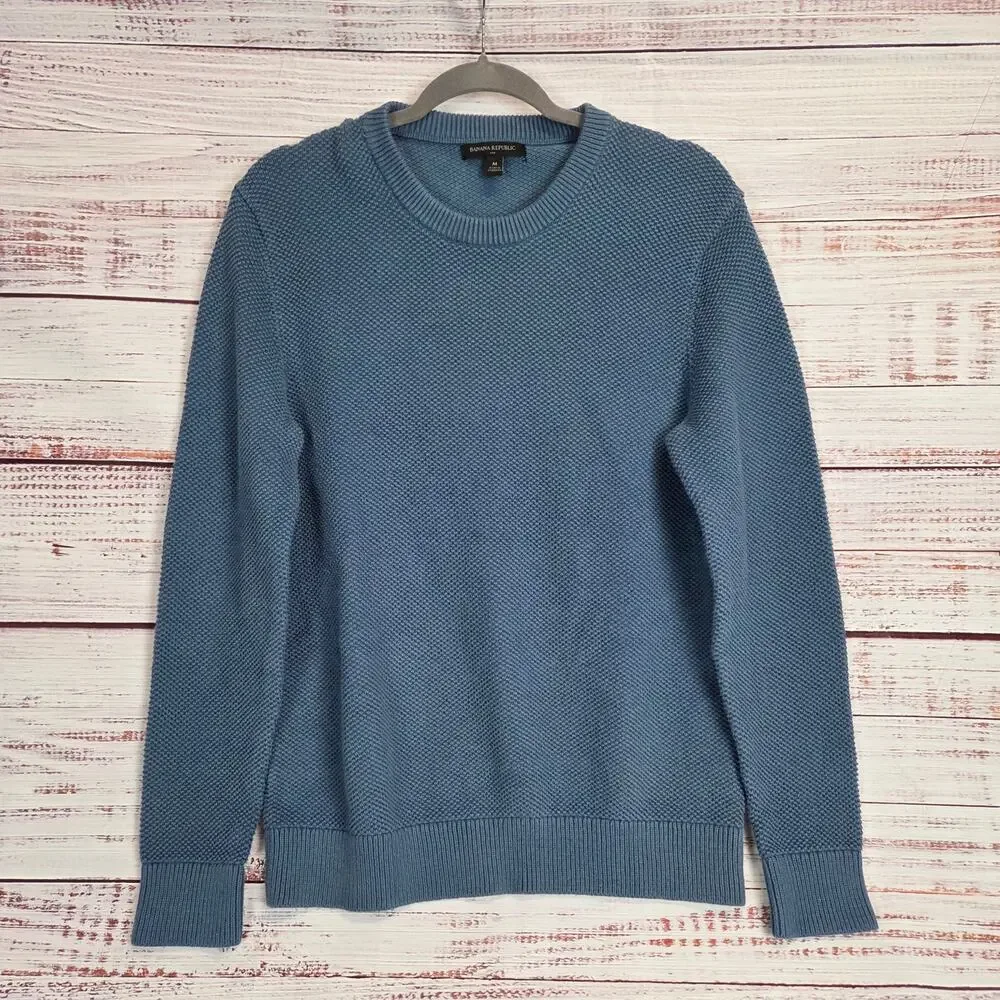 Banana Republic Mens Blue Chunky Knit Sweater M Crewneck Thermal Top Cas Office